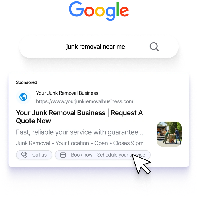 Google search result for handyman services with a request for a quote button.