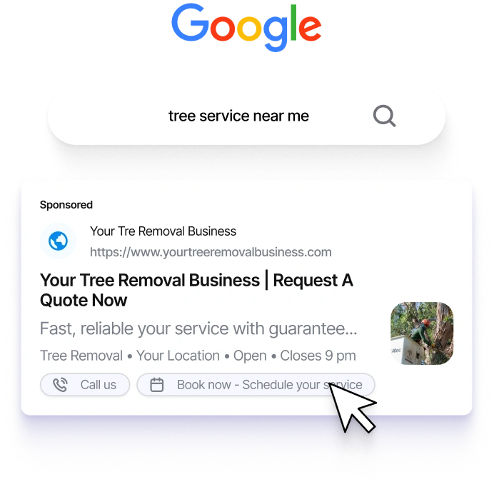 Google search result for handyman services with a request for a quote button.